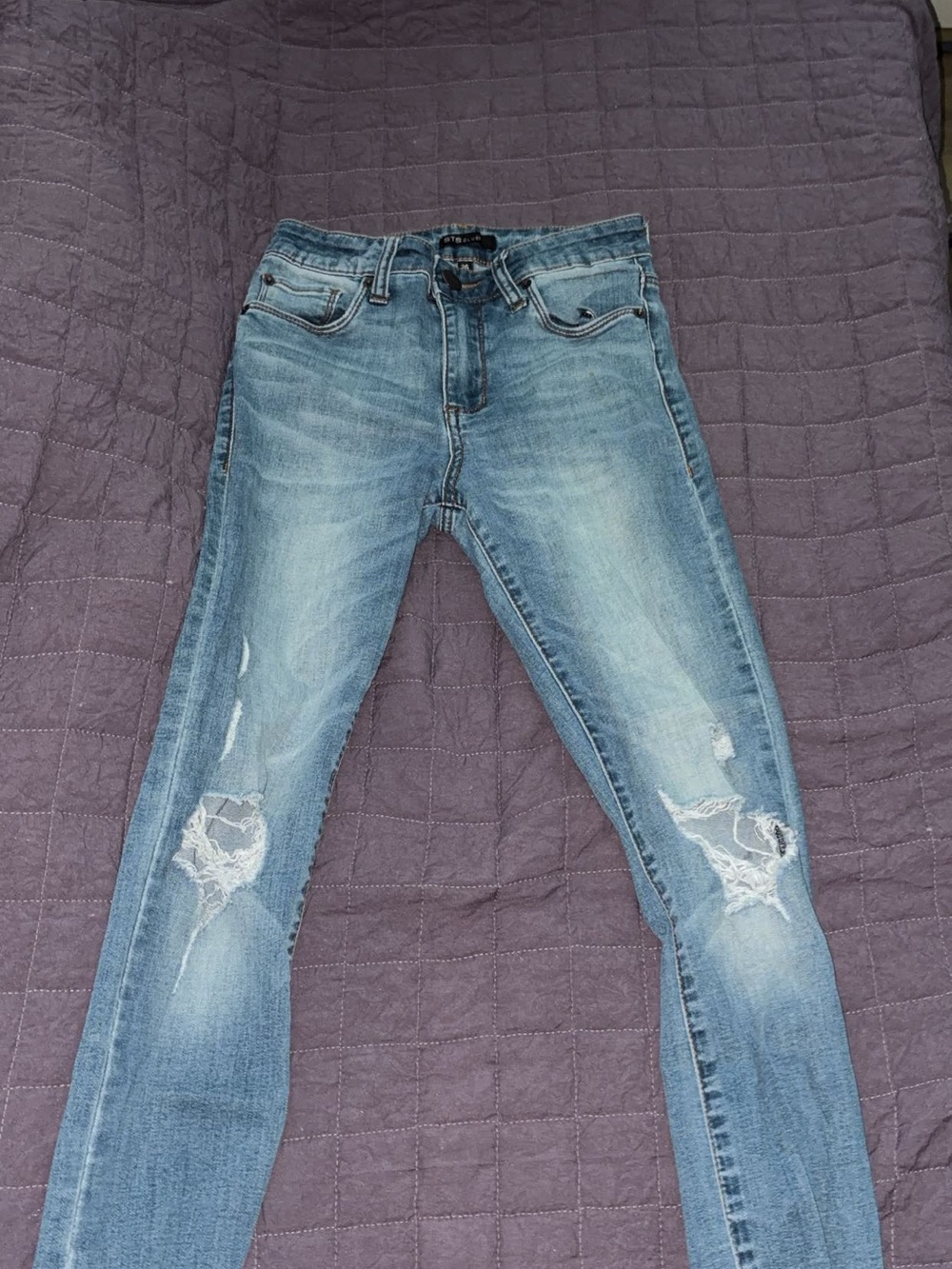 Men's Light Blue Distressed Skinny Jeans
